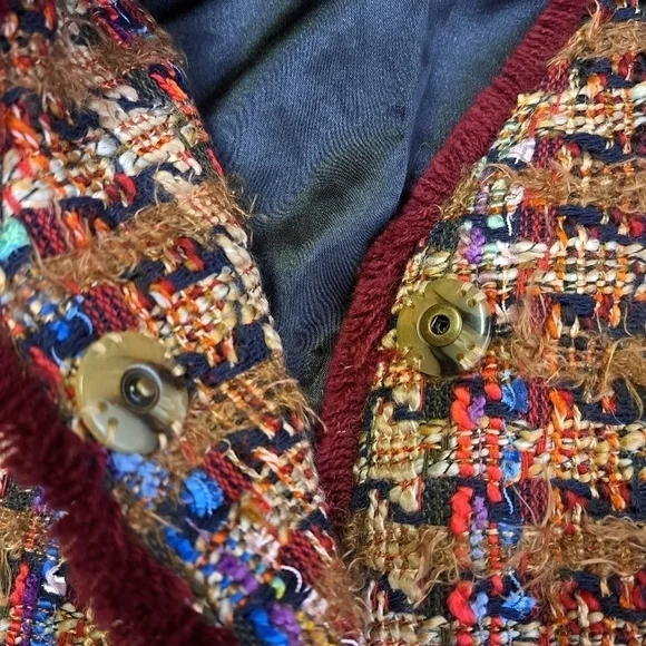 ANTHROPOLOGIE Ett:twa Harlequin Oversized Tweed Brown Burgundy Blazer Jacket - Picture 9 of 15